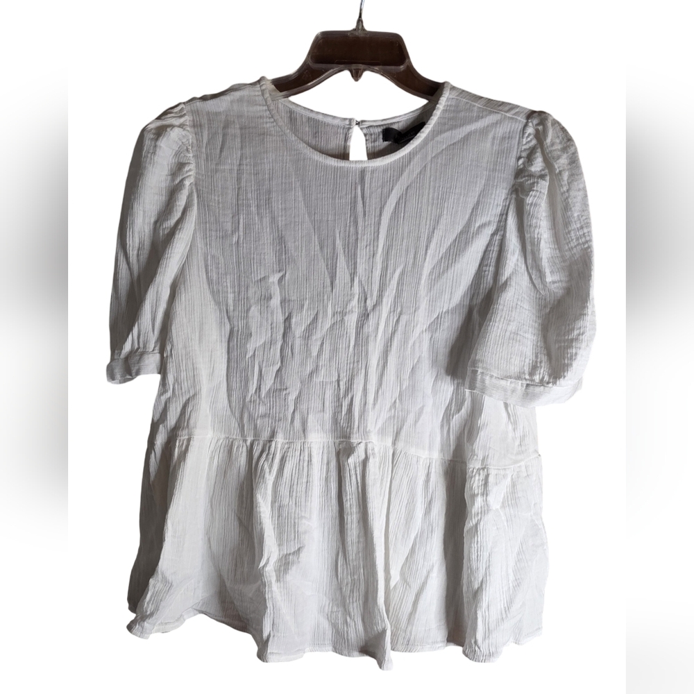 Primark White Peplum Short Sleeve Blouse Size 16 (XL)